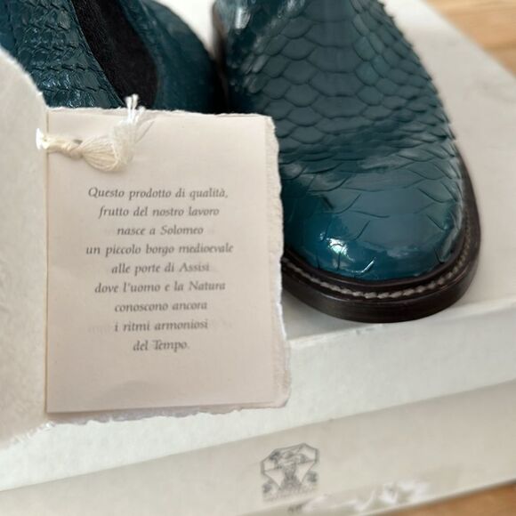 BRUNELLO CUCINELLI Size 37 EU Pull On Chelsea Boots EMERALD PYTHON LEATHER NEW - Picture 9 of 11